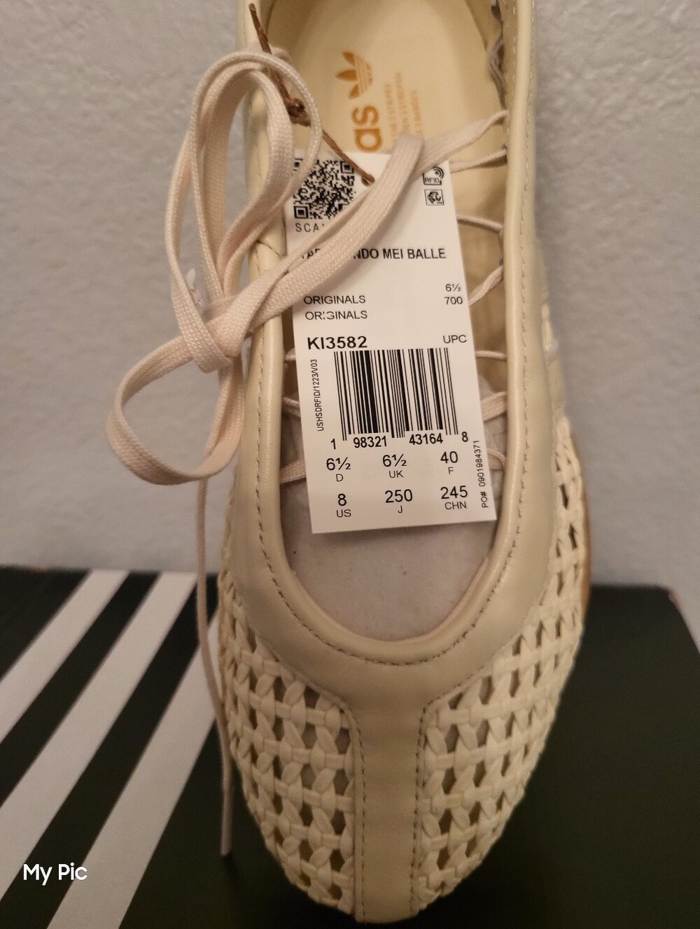 Adidas Women’s Taekwondo Mei Cream Woven Ballet Flats with Tan Sole - Picture 2 of 3